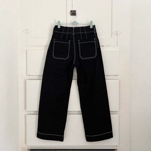 Anthropologie Maeve The Colette Cropped Wide-Leg Pants Contrast-Stitch Black 26 - Picture 6 of 8